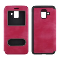 Nettech Samsung Galaxy A600 A6 2018 Uyumlu Pencereli Kapaklı Kılıf (Pembe) VR9587