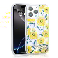 Apple iPhone 14 Pro Max Kılıf Sıvılı Simli Baskılı Şeffaf Arka Yüzey Zore Mossa Silikon Kapak  Sarı