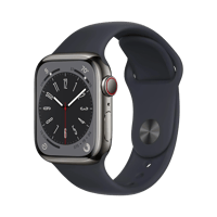 Apple Watch Series 8  Paslanmaz Çelik  45mm  Cellular  Gece yarısı