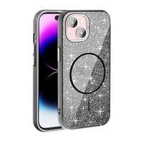 Apple iPhone 15 Kılıf Magsafe Şarj Özellikli Parlayan Simli Zore Okso Kapak  Siyah