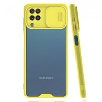 Nettech Samsung Galaxy A12 Uyumlu Platin Kamera Kızaklı Arka Koruma Kılıf (Sarı) NT86713