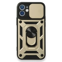 Nettech Apple iPhone 12 Uyumlu Kızaklı Panzer Seri Arka Koruma Kılıf (Gold) NT85954