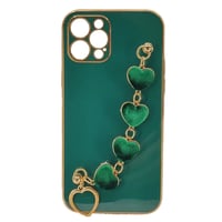 Nettech Apple iPhone 12 Pro Uyumlu Lüx Kalp Zincir Arka Koruma Kılıf (Yeşil) NT94810