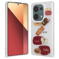 Xiaomi Poco M6 Pro 4G Kılıf Parlayan Simli Kabartma Figürlü Zore Cevze Kapak  Beyaz