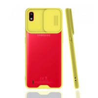 Nettech Samsung Galaxy A10S Uyumlu Platin Kamera Kızaklı Arka Koruma Kılıf (Sarı) NT86744