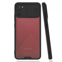 Nettech Samsung Galaxy A02S Uyumlu Platin Kamera Kızaklı Arka Koruma Kılıf (Siyah) NT85915