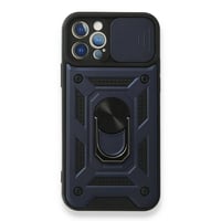 Nettech Apple iPhone 12 Pro Max Uyumlu Kızaklı Panzer Seri Arka Koruma Kılıf (Lacivert) NT86174