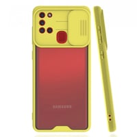 Nettech Samsung Galaxy A21S Uyumlu Platin Kamera Kızaklı Arka Koruma Kılıf (Sarı) NT86669