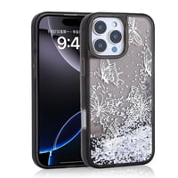 Apple iPhone 16 Pro Max Kılıf Sıvılı Simli Kelebek Baskılı Şeffaf Arka Yüzey Zore Glis Silikon Kapak  Siyah