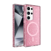 Galaxy S25 Ultra Kılıf Magsafe Şarj Özellikli Parlayan Simli Saydam Renkli Zore Allstar Kapak  Pembe