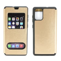 Nettech Samsung Galaxy A71 Uyumlu Pencereli Kapaklı Kılıf (Gold) NT79953