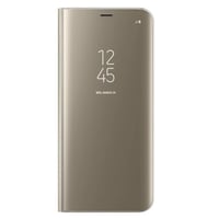 Nettech Samsung Galaxy A20S Uyumlu Clear View Aynalı Kapaklı Kılıf (Gold) NT85460