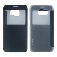 Nettech Samsung Galaxy G920 S6 Uyumlu Pencereli Kapaklı Kılıf (Siyah) NT15605