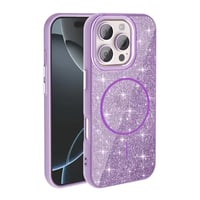 Apple iPhone 16 Pro Kılıf Magsafe Şarj Özellikli Parlayan Simli Zore Okso Kapak  Derin Mor