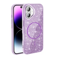 Apple iPhone 16 Kılıf Magsafe Şarj Özellikli Parlayan Simli Zore Okso Kapak  Derin Mor