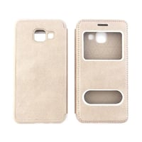 Nettech Samsung Galaxy A710 A7 2016 Uyumlu Pencereli Kapaklı Kılıf (Gold) VR1106