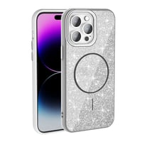 Apple iPhone 14 Pro Max Kılıf Magsafe Şarj Özellikli Parlayan Simli Zore Okso Kapak  Beyaz