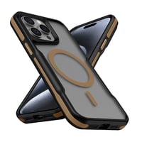 Apple iPhone 15 Pro Max Kılıf Magsafe Şarj Özellikli Renkli Kenar Airbag Şeritli Zore Lamer Kapak  TitanyumGold