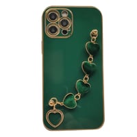 Nettech Apple iPhone 12 Pro Max Uyumlu Lüx Kalp Zincir Arka Koruma Kılıf (Yeşil) NT94806