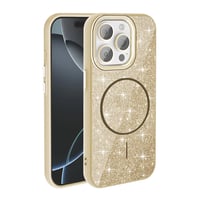 Apple iPhone 15 Pro Max Kılıf Magsafe Şarj Özellikli Parlayan Simli Zore Okso Kapak Gold