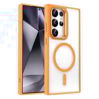 Galaxy S24 Ultra Kılıf Magsafe Şarj Özellikli Standlı Zore Magsafe Klon Kapak  Turuncu