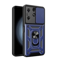 Tecno Spark 10 Pro Kılıf Magnetik Standlı Kamera Korumalı Zore Sürgülü Vega Kapak  Mavi