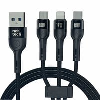 Nettech NTDC13 İp Örgü 100 Cm USB To Micro + Lightning + TypeC Şarj ve Data Kablosu (Siyah) NTDC13