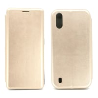 Nettech Samsung Galaxy A01 Uyumlu Lüx Seri Kapaklı Kılıf (Gold) NT79544