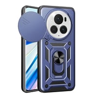 Honor Magic 6 Pro Kılıf Magnetik Standlı Kamera Korumalı Zore Sürgülü Vega Kapak  Mavi