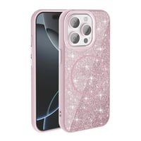 Apple iPhone 15 Pro Max Kılıf Magsafe Şarj Özellikli Parlayan Simli Zore Okso Kapak  Pembe