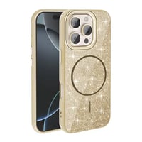 Apple iPhone 16 Pro Kılıf Magsafe Şarj Özellikli Parlayan Simli Zore Okso Kapak  Gold