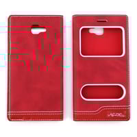 Nettech Samsung Galaxy G570 J5 Prime Uyumlu Pencereli Kapaklı Kılıf (Kırmızı) VR1118