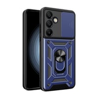 Galaxy S24 FE Kılıf Magnetik Standlı Kamera Korumalı Zore Sürgülü Vega Kapak  Mavi