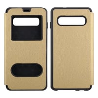 Nettech Samsung Galaxy S10 Uyumlu Pencereli Kapaklı Kılıf (Gold) VR14093