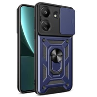 Xiaomi Redmi 13C Kılıf Magnetik Standlı Kamera Korumalı Zore Sürgülü Vega Kapak  Mavi