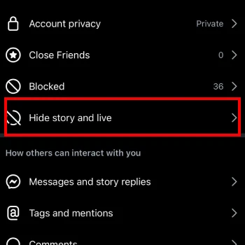 Instagram Hikaye Gizleme Adım 2