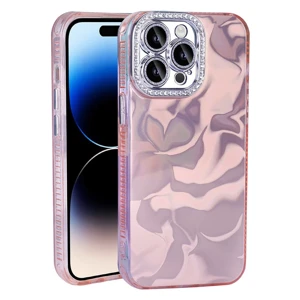 Apple iPhone 15 Pro Max Kılıf Airbagli Parlak Taş Detay Tasarımlı Zore Esila Kapak - Pembe