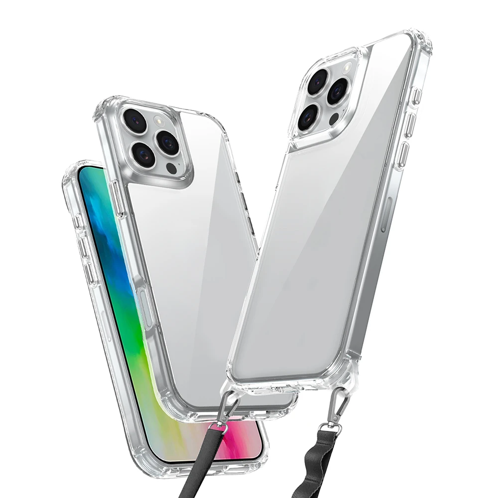 Apple iPhone 16 Pro Max Kılıf Airbagli Takılabilir Askı Aparatlı Zore Snap Silikon Kapak - Şeffaf