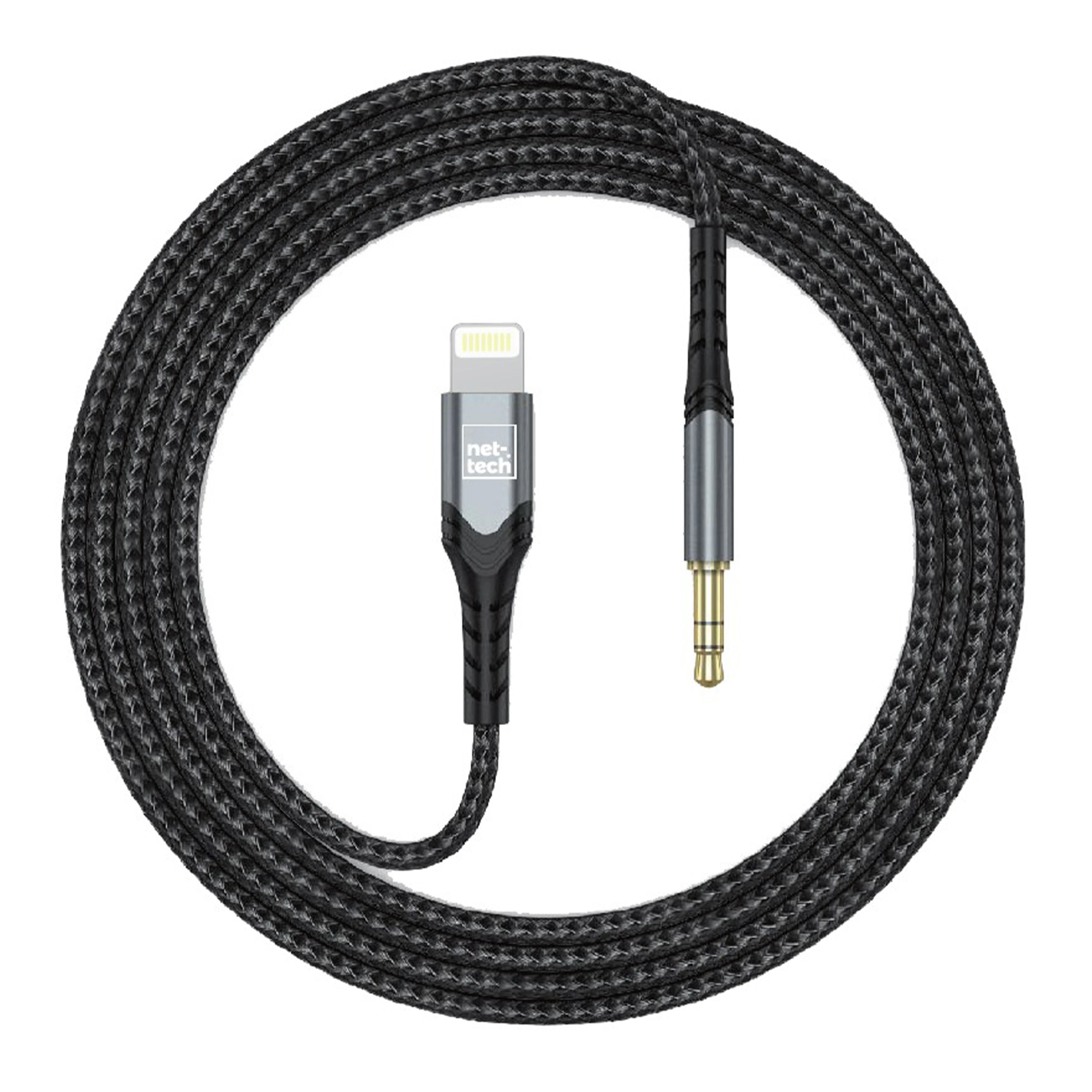 Nettech NT-AC03 İp Örgü 100 Cm Jack To Lightning Aux Kablo (Siyah) NT-100946