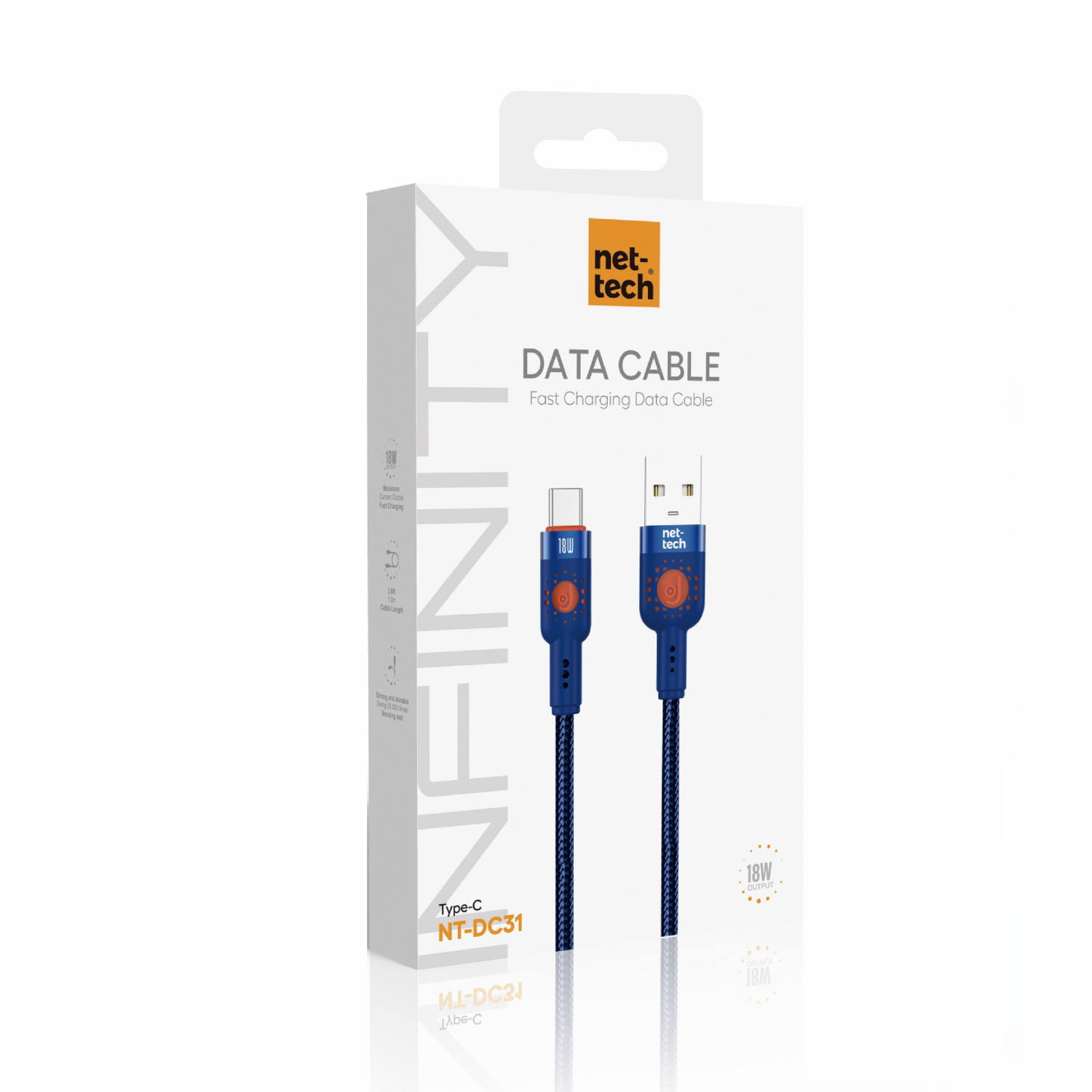 Nettech NT-DC31 18W Plastik 100 Cm Type-C Şarj ve Data Kablosu (Mavi) NT-108294