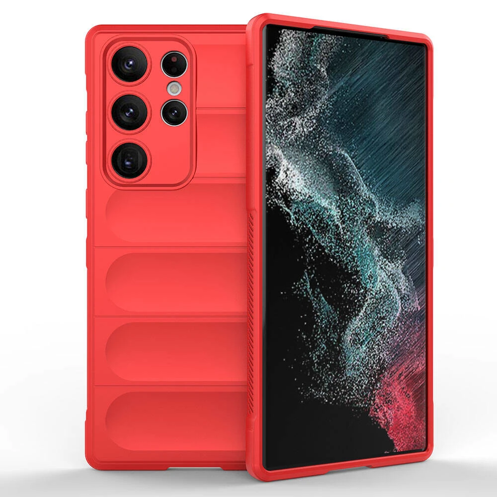 Galaxy S23 Ultra Kılıf Esnek TPU Oyuklu Arka Yüzey Tasarımlı Zore Etnik Silikon Kapak - Kırmızı