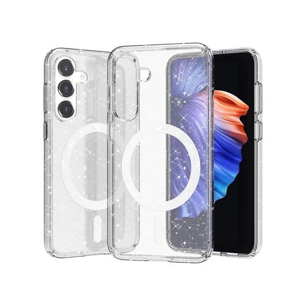 Galaxy S23 FE Kılıf Magsafe Şarj Özellikli Parlayan Simli Saydam Renkli Zore Allstar Kapak - Şeffaf - 1