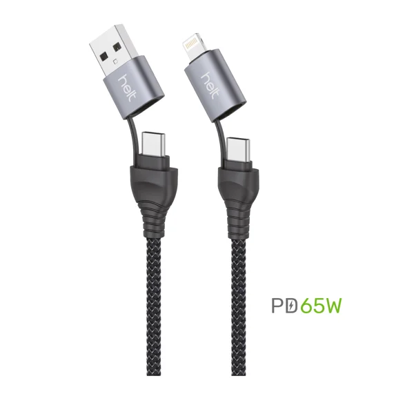 Helt HT-DC14 PD 65W İp Örgü 100 Cm Type-C To Lighning To Usb Şarj ve Data Kablosu (Siyah) NT-31292 - 1