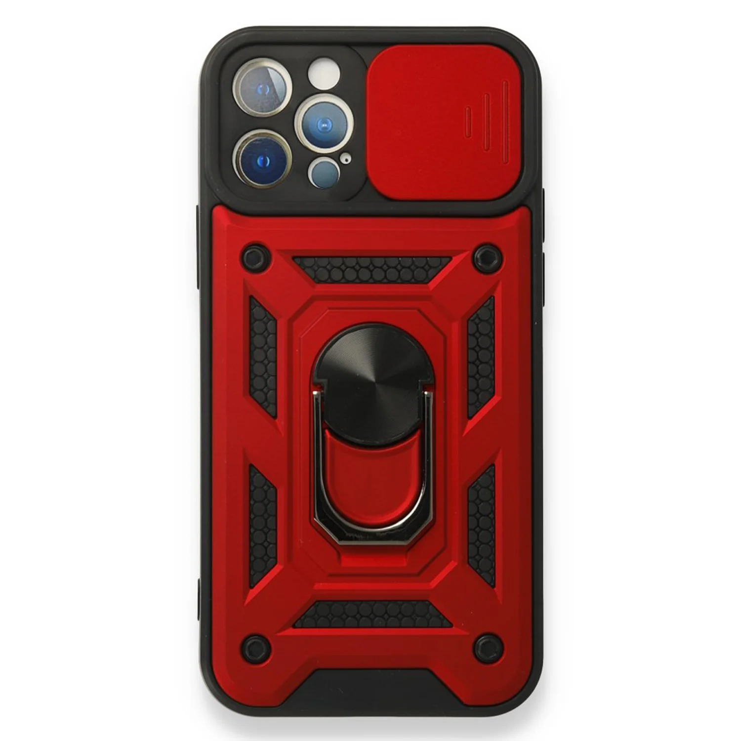 Nettech Apple iPhone 12 Pro Uyumlu Kızaklı Panzer Seri Arka Koruma Kılıf (Kırmızı) NT-85941