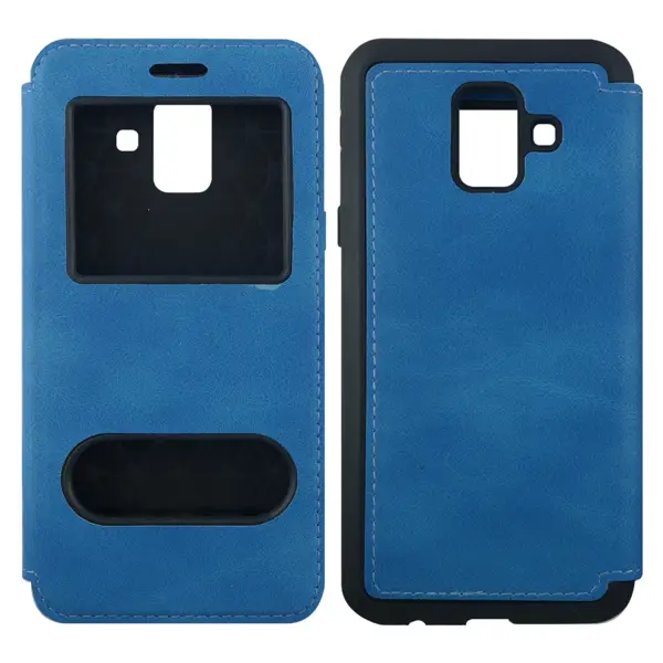 Nettech Samsung Galaxy A600 A6 2018 Uyumlu Pencereli Kapaklı Kılıf (Mavi) VR-10788