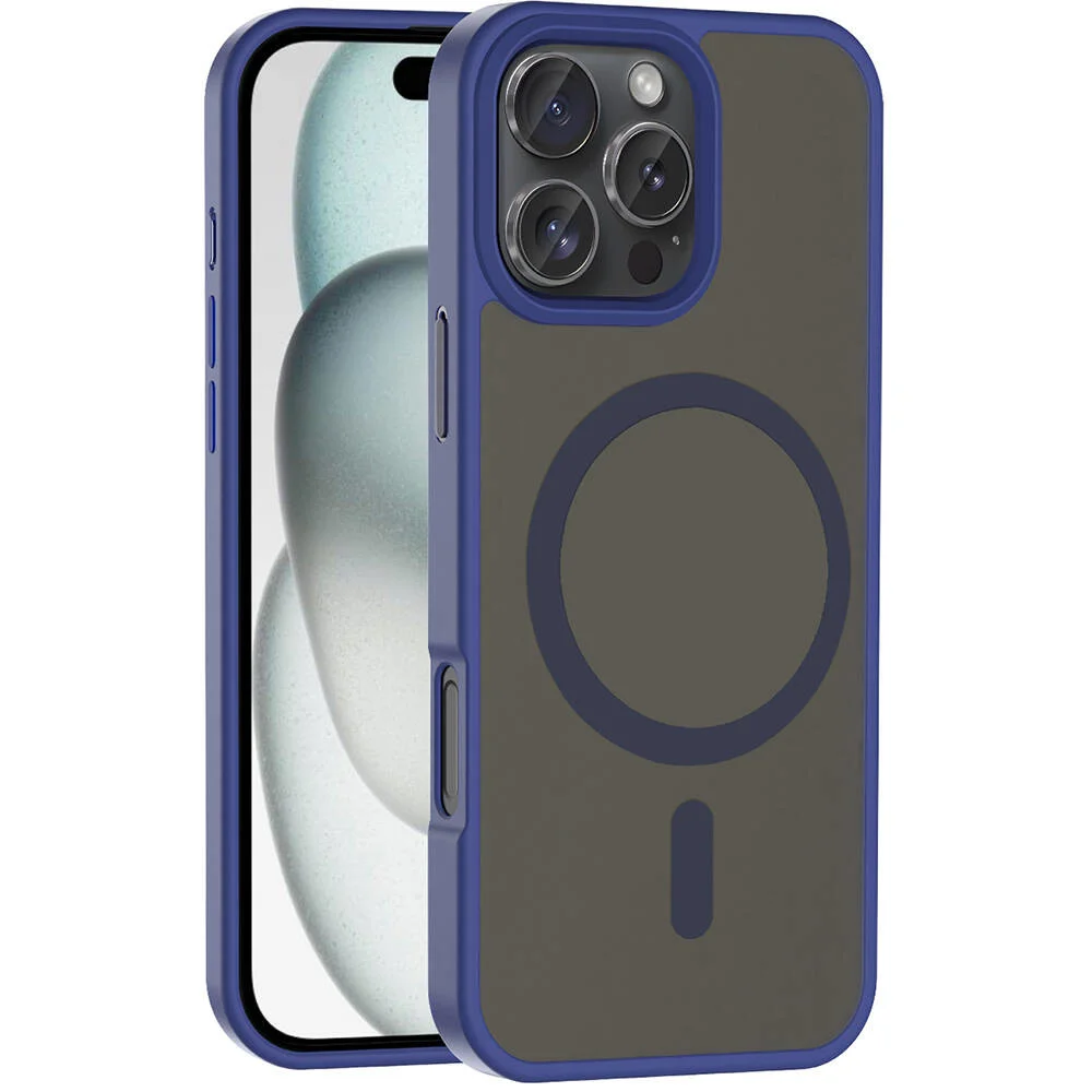 Apple iPhone 16 Pro Kılıf Magsafe Şarj Özellikli Mat Arka Yüzey Zore Sio Kapak - Lacivert