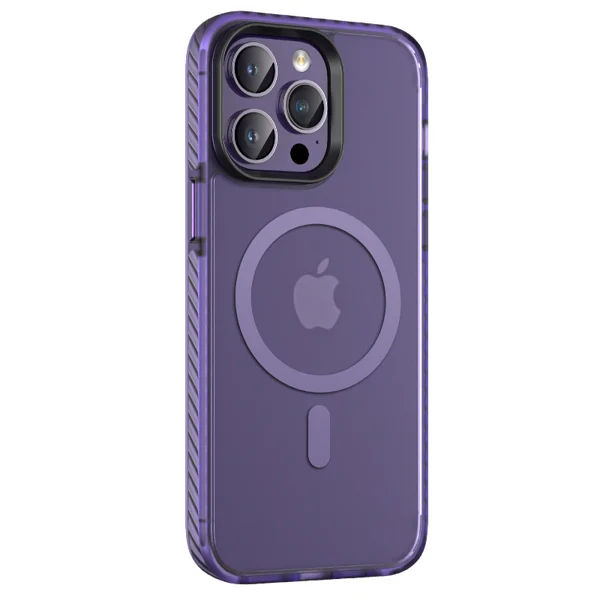 Apple iPhone 14 Pro Kılıf Mat Arka Yüzey Wireless Şarj Özellikli Zore Locik Kapak - Derin Mor - 1