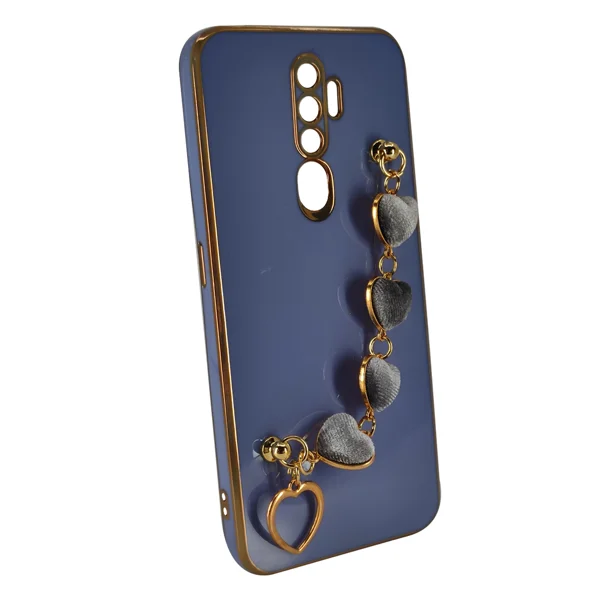 Nettech Oppo A5 2020 Uyumlu Lüx Kalp Zincir Arka Koruma Kılıf (Lila) NT-94846 - 2
