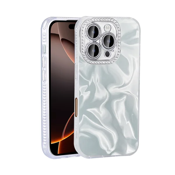 Apple iPhone 16 Pro Max Kılıf Airbagli Parlak Taş Detay Tasarımlı Zore Esila Kapak - Beyaz - 1