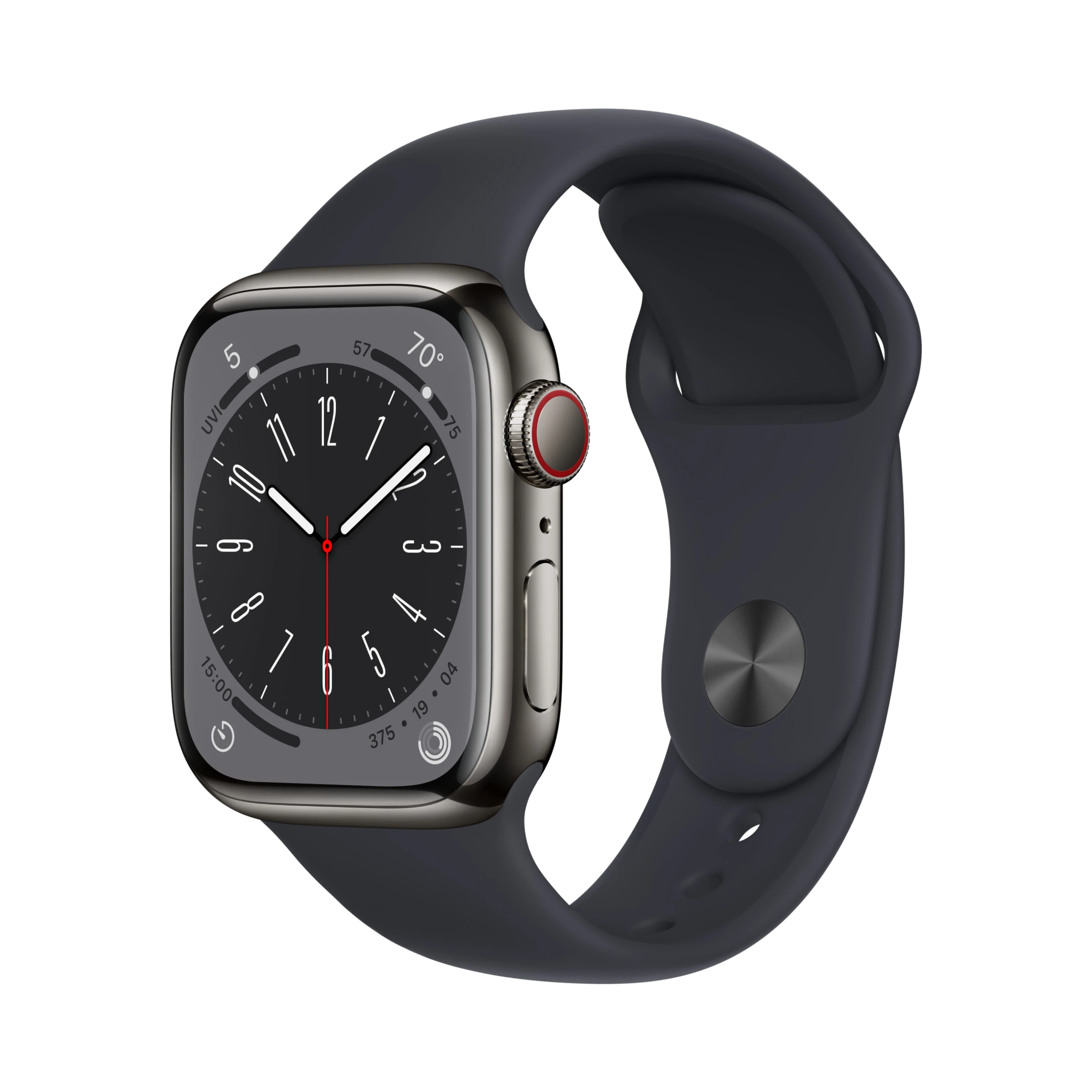 Apple Watch Series 8 - Paslanmaz Çelik - 41mm - Cellular - Gece yarısı